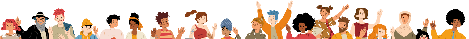 Illustration of a diverse crowd of people waving